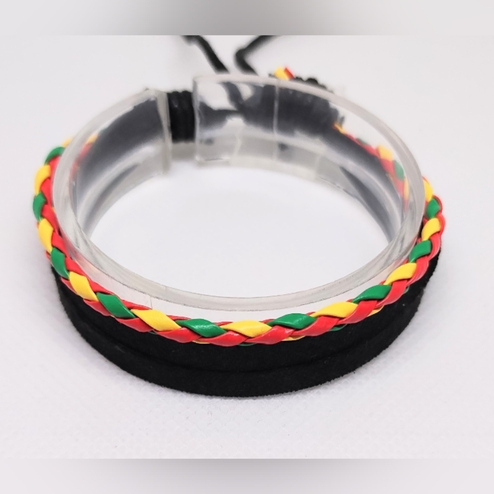 Men's Bracelet Leather‎ Braided Layered Black New f70